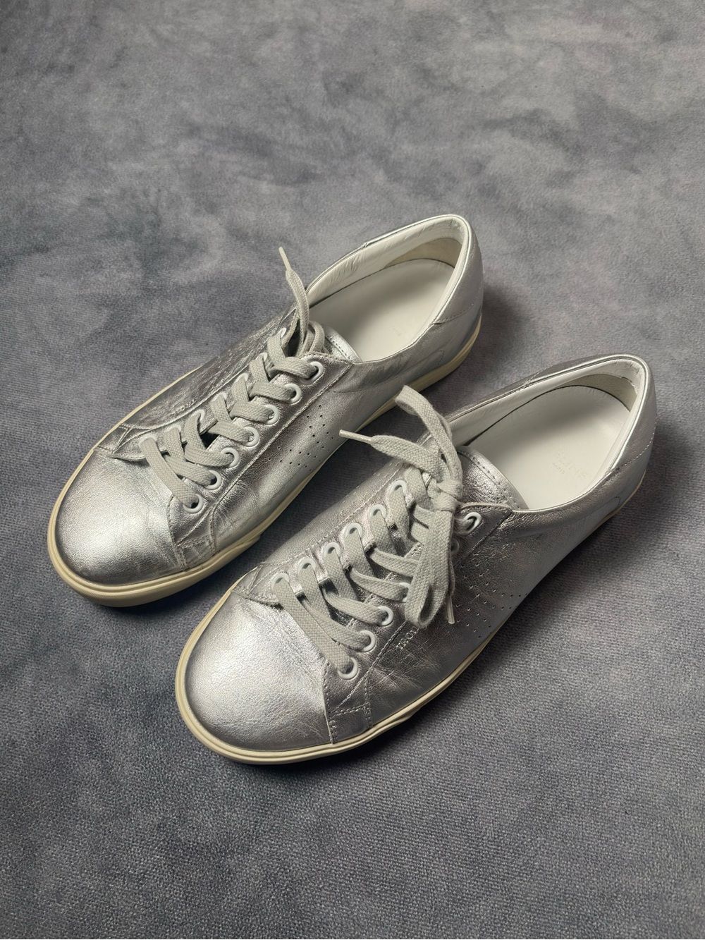 Celine by Hedi Slimane Triomphe TR01L Silver Logo Leather Low Top Sneakers - Picture 7 of 14